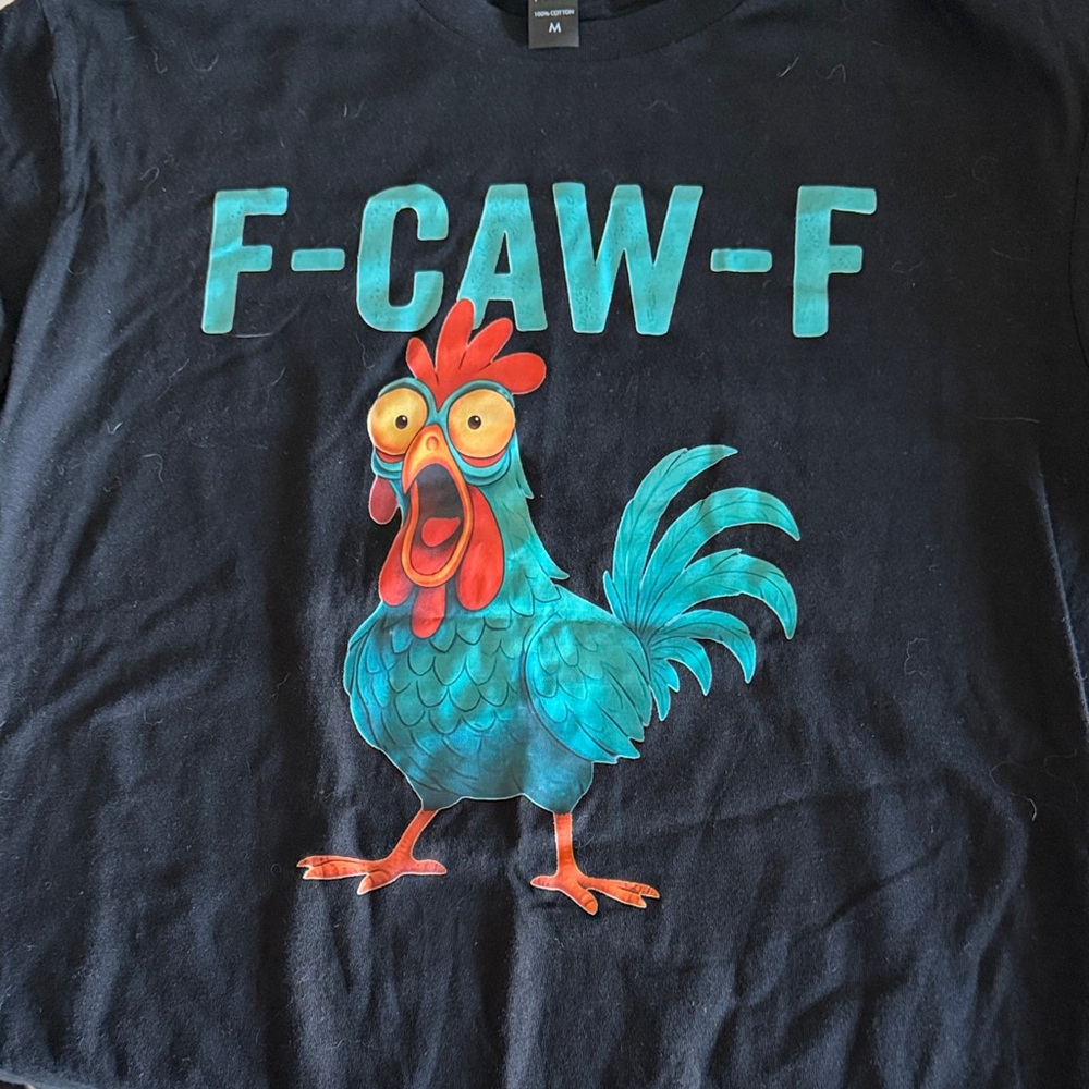 Black Graphic Festival Goth Rave T- with street Rooster F-CAW-F size M. NWOT 🐓
